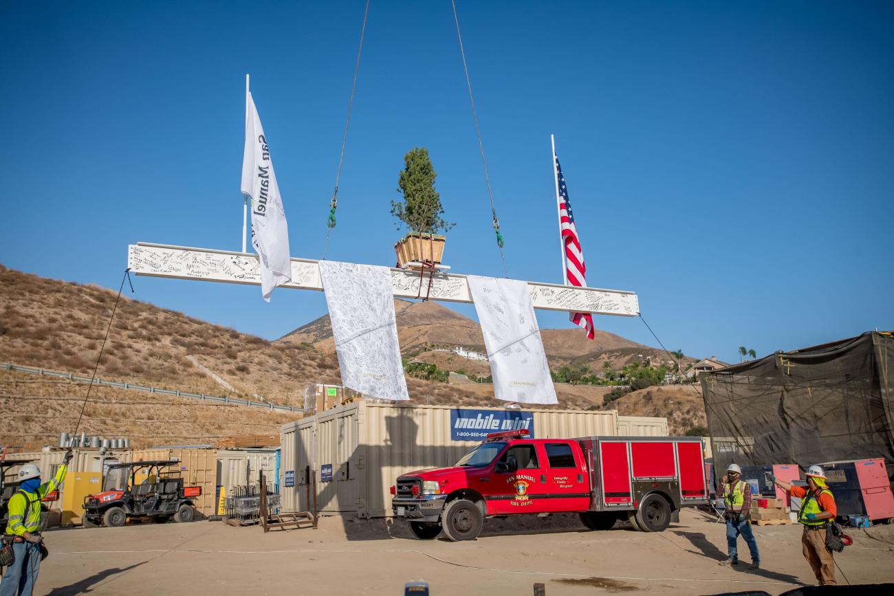 San Manuel Topping Off Beam Being Raised